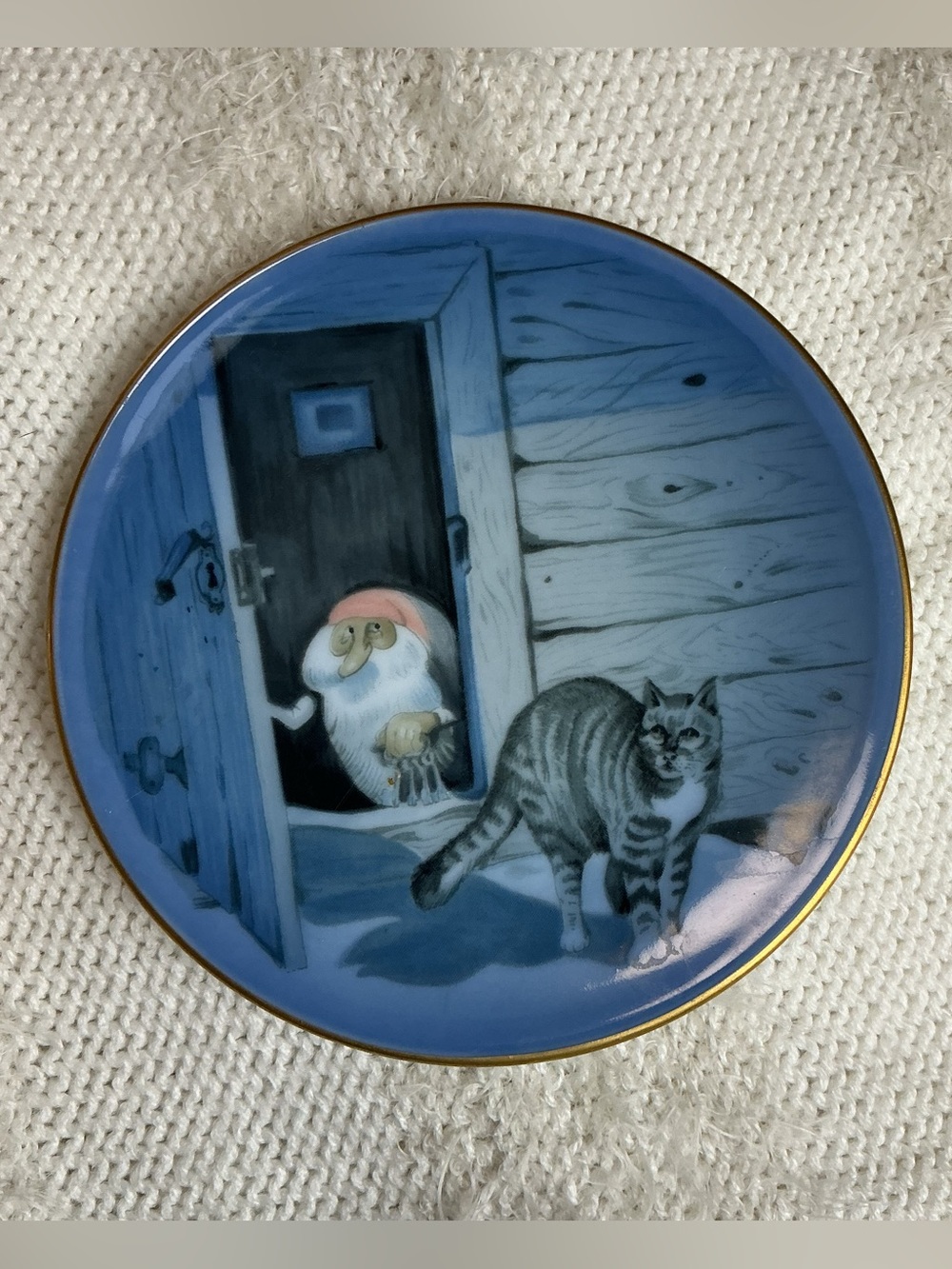 Vintage Denmark Harold Wiberg Bing & Grondahl Porcelain Mini Plate Tomte and Cat